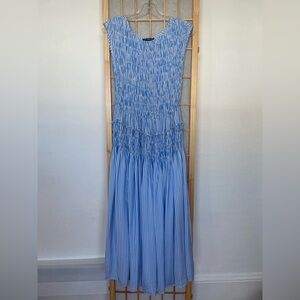 J. Crew Blue and White Striped Smocked Maxi Dress